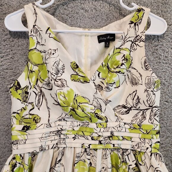 Hailey Morgan Cream Green Brown Floral Sleeveless Dress Sz 6 Wedding Guest - Picture 3 of 9
